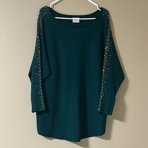 Siren Lily Women’s 1X Long Sleeve Green Sparkly Maternity Sweater